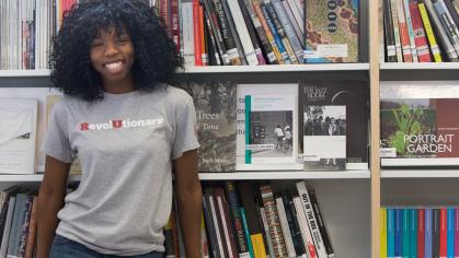 Female student smiling wide